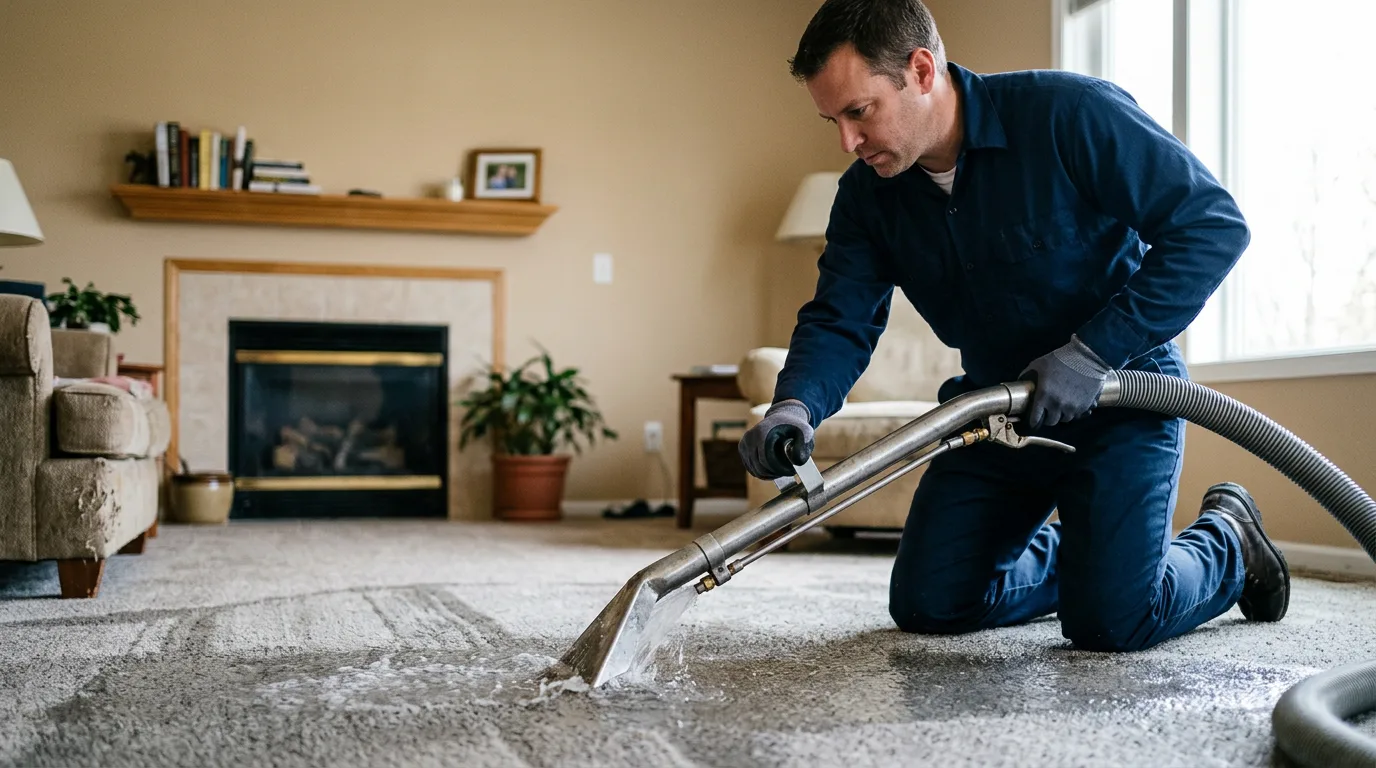 Water damage restoration technician working near Leavenworth, KS